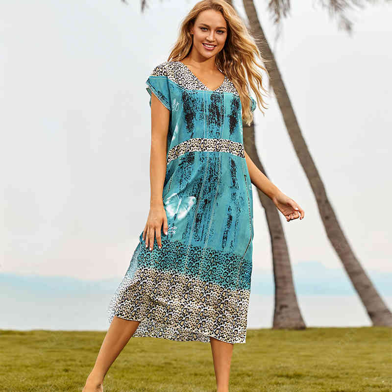 Striped Swimsuit cover up Beach Tunic Sarong Robe de Plage wear kaftans long Dress Womens Swim Wear Q1167 210420