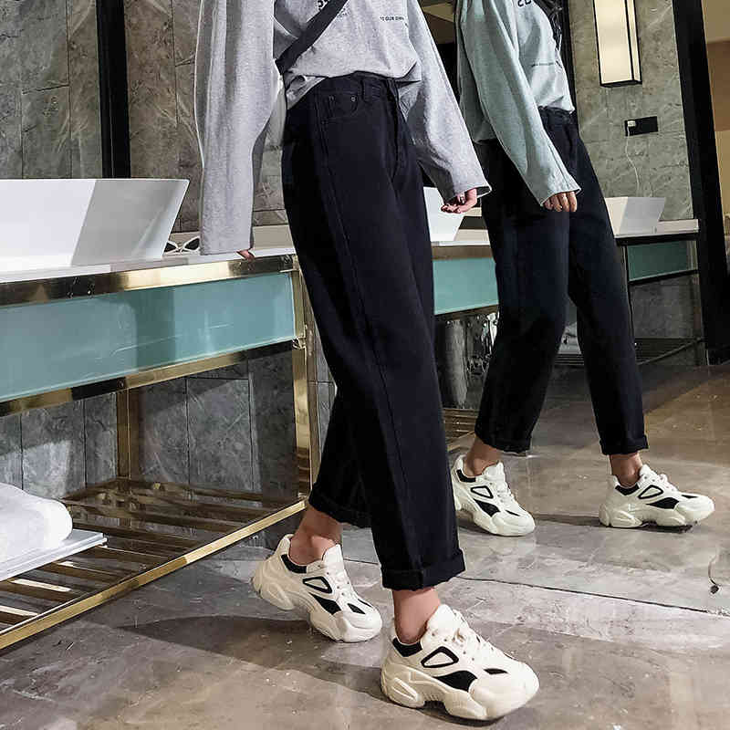 Fashion White Chic High Waist Loose Harem Women Trousers Casual Pants with Button Wide Leg Jeans 11064 210417