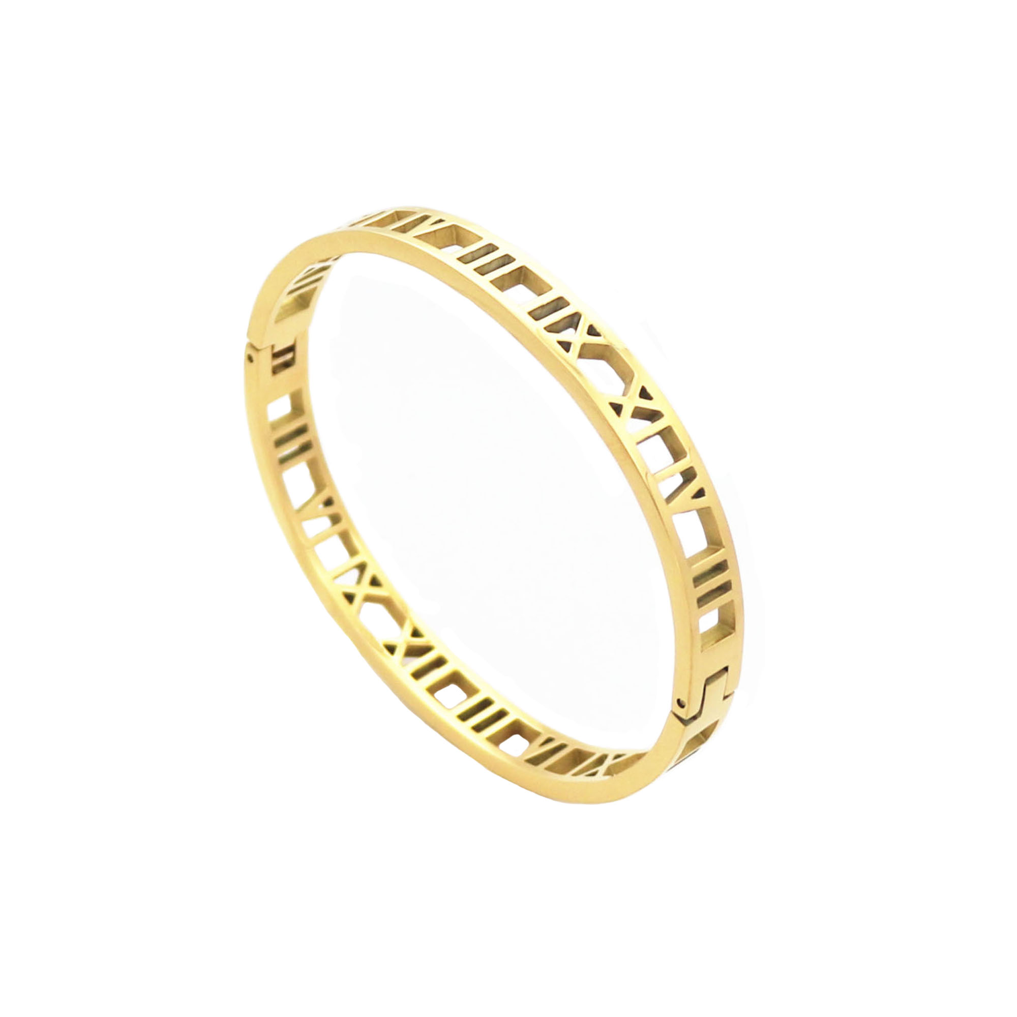 Wholesale (6 pieces/lot) Stainless Steel Roman Numerals Jewelry Cuff Bracelet Yellow Gold Color Hollow Out Bangle for Women
Wholesale (6 pieces/lot) Stainless Steel Roman Numerals Jewelry Cuff Bracelet Yellow Gold Color Hollow Out Bangle for Women