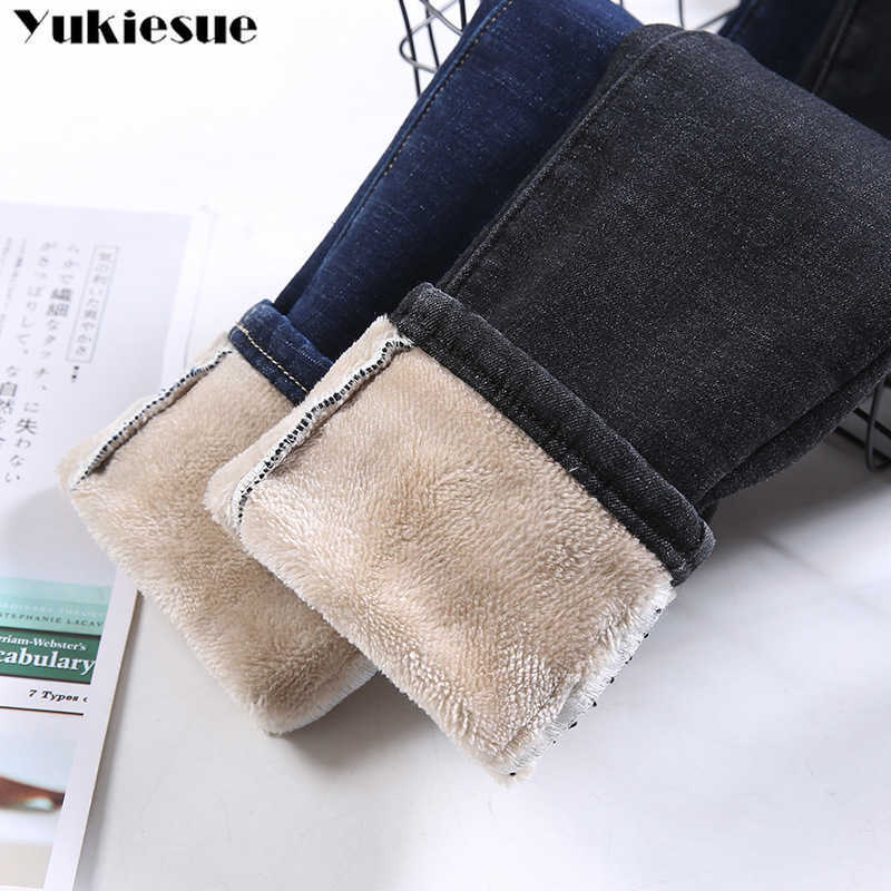 Thick Winter Warm Skinny Jeans for Women Female High Waist Velvet Denim Pants Streetwear Stretch Trousers Plus Size 210922