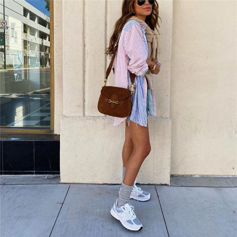 PUWD Casual Woman Loose Stripe Patchwork Shirt Spring Fashion Ladies Oversized Shirts Female Sweet Colorful Tops 210522