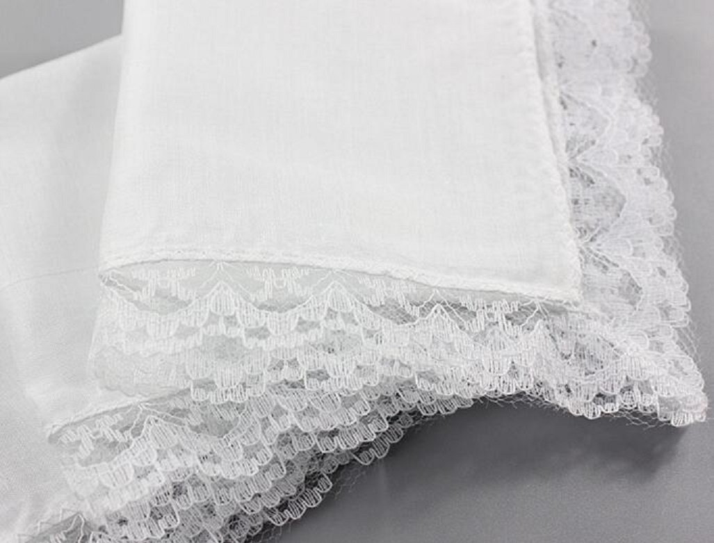 Wedding Decorations Pure White Handkerchiefs with Lace Plain DIY Print Draw Hankies Cotton Handkerchiefs Pocket Square 23X25 cm