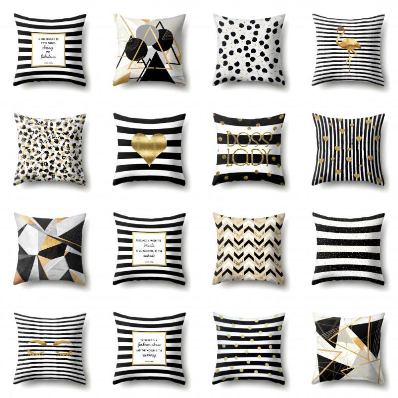 Cushion/Decorative Pillow Black Gold Striped Cushion Cover Geometric Pattern Case Home Decore Car Waist Pillowslip Throw Pillows