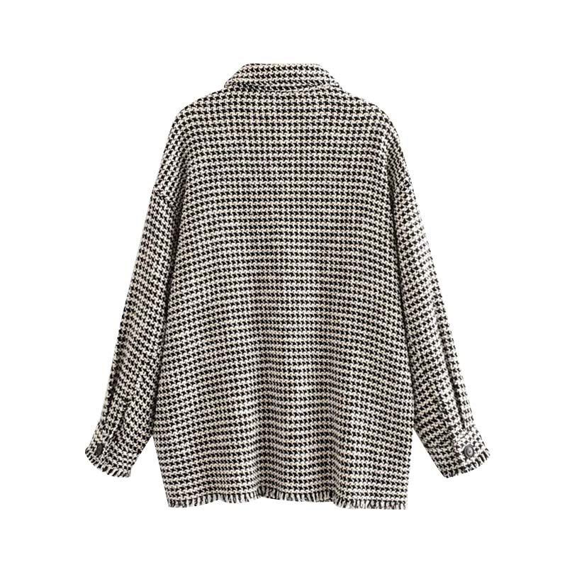 Vintage tassels oversized tweed jacket women winter casual loose button plaid coat ladies office outwear 210521