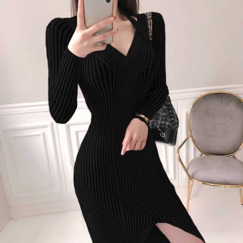 Knitted Sweater Dress Women's Autumn Winter Fashion Retro V-Neck Slim Lady Soft Warm Bodycon Slit Dresses Vestidos 210526, Gray
Knitted Sweater Dress Women's Autumn Winter Fashion Retro V-Neck Slim Lady Soft Warm Bodycon Slit Dresses Vestidos 210526, Gray