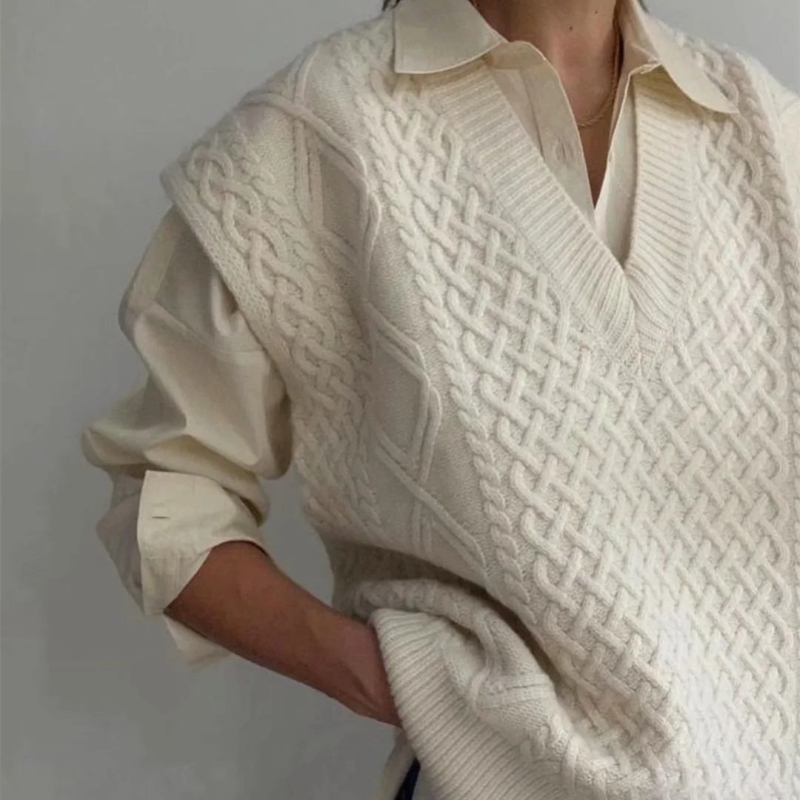 Casual Woman Beige Loose Soft V Neck Crochet Vest Spring Fashion Ladies Basic Knitwear Female Elegant Knitted Tank 210515