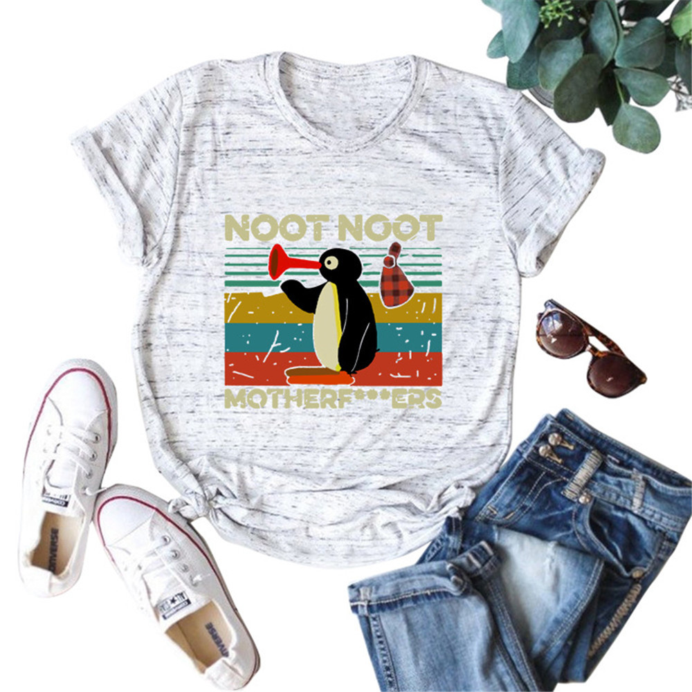 NOOT MOTHERF...ERS Letter Print Women T shirt Cute Penguin Graphic Tees Plus Size Summer Tops Ladies Harajuku Clothes Shirt 210406