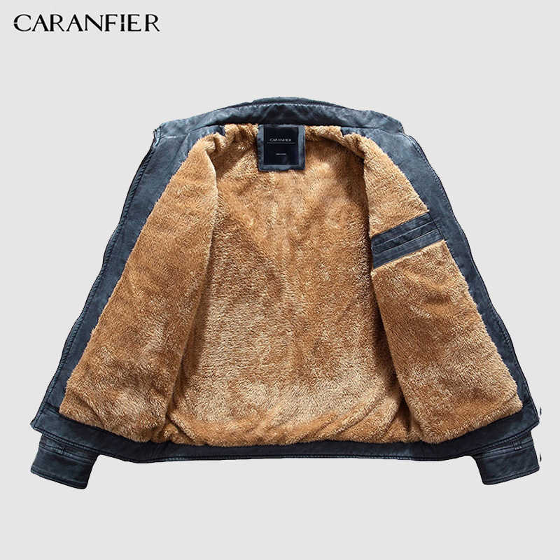 CARANFIER Mens Wash Leather Jackets Winter Men Faux Fleece Plus Thick Warm Coat Biker Motorcycle Male Classic Jacket Top Quality 211018