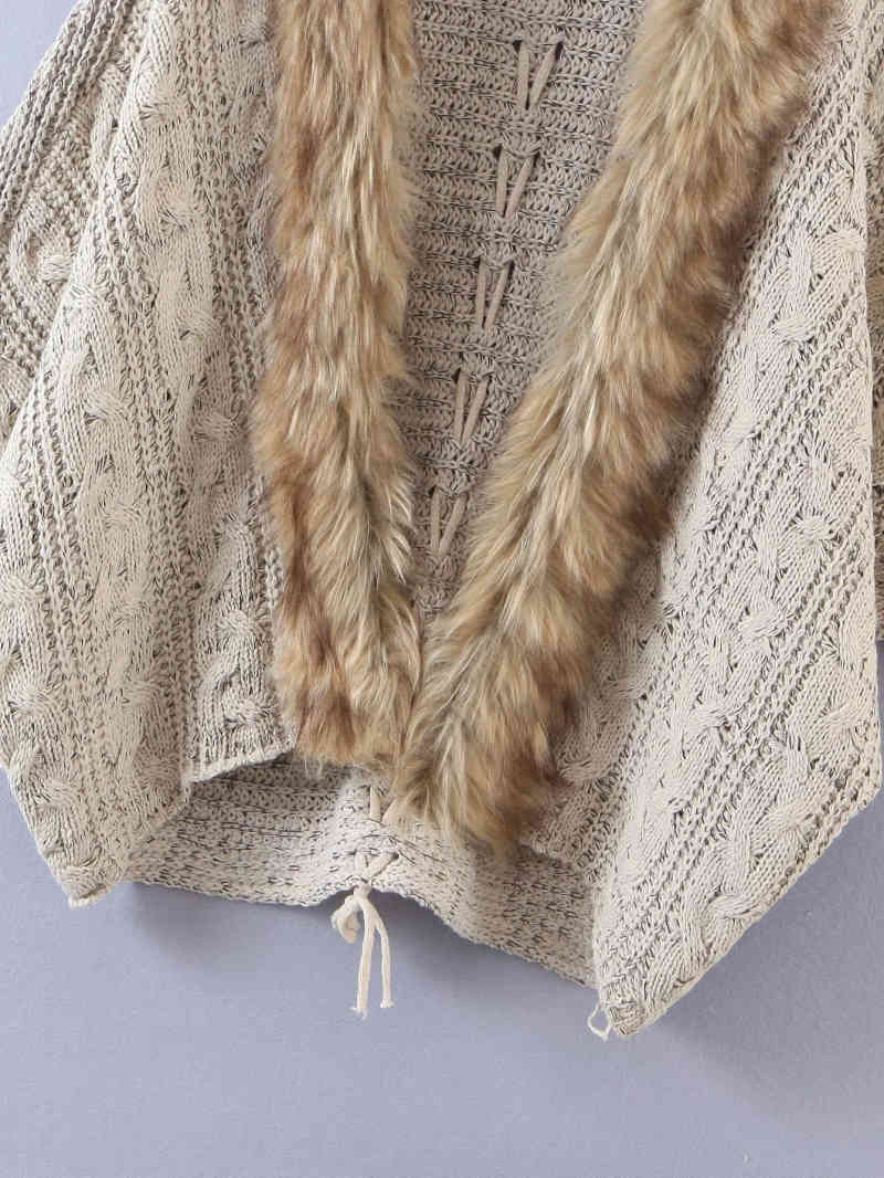 Vintage Women Faux Fur Cardigan Autumn Fashion Ladies Loose Beige Knitwear Casual Female Bat Sleeve Sweaters Girls 210515