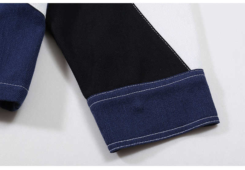 [EAM] Loose Fit Blue Conrtast Color Big Size Denim Jacket Lapel Long Sleeve Women Coat Fashion Spring Autumn 1DB903 210928