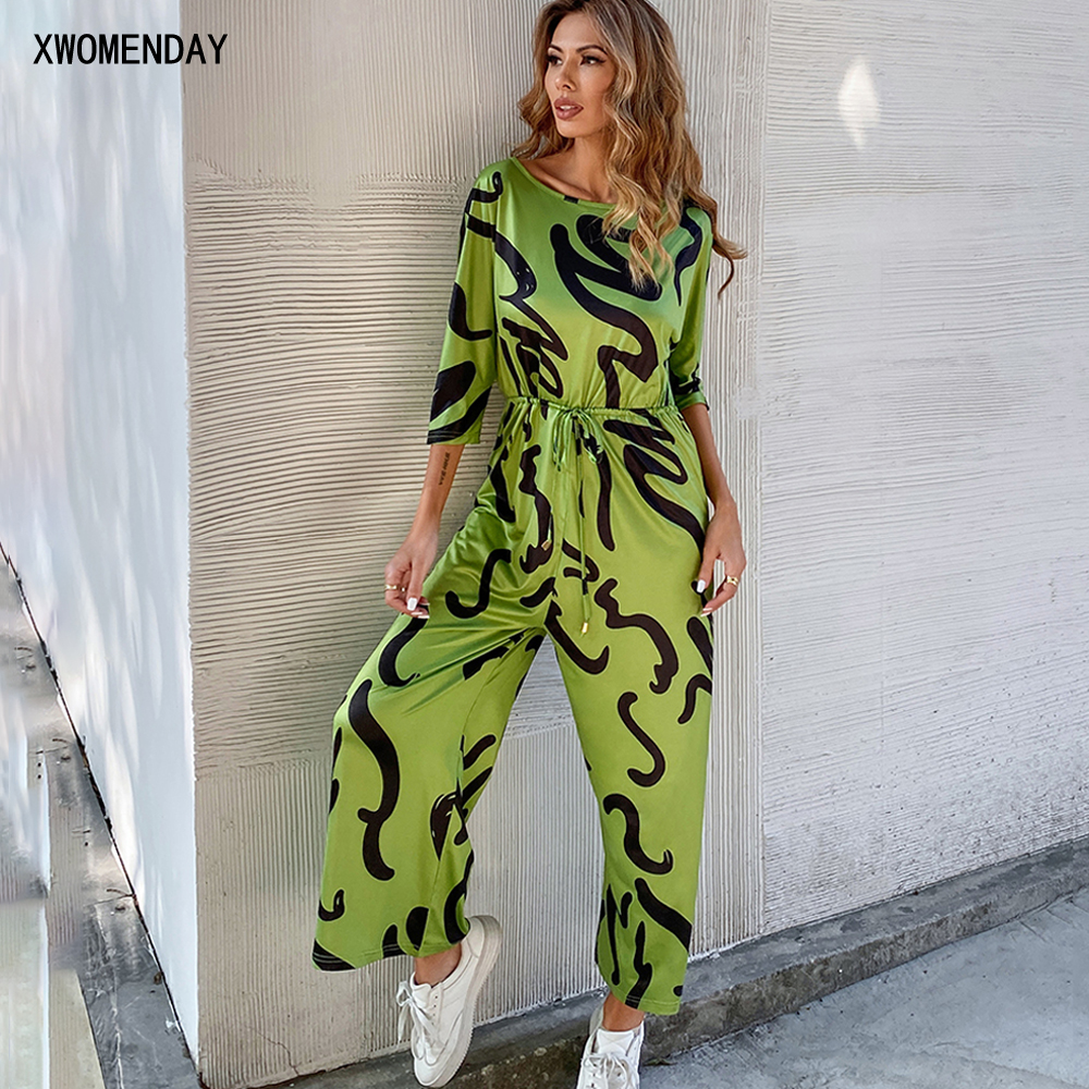 One Piece Jumpsuits Womens Outfits Lace Up Casual Ladies Printed Wide Leg Long Rompers Fashion 2021 Summer Fall Women Clothing, Green
One Piece Jumpsuits Womens Outfits Lace Up Casual Ladies Printed Wide Leg Long Rompers Fashion 2021 Summer Fall Women Clothing, Green