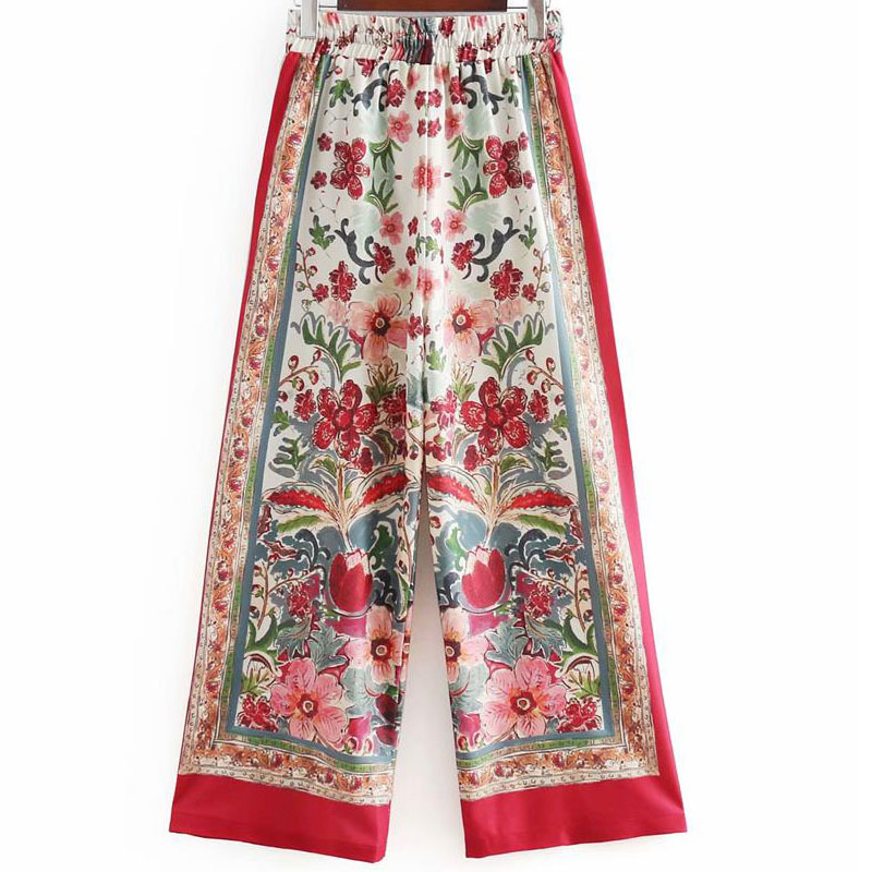 Women's summer fashion positioning printing wide leg pants loose bandwidth casual female pants 210507