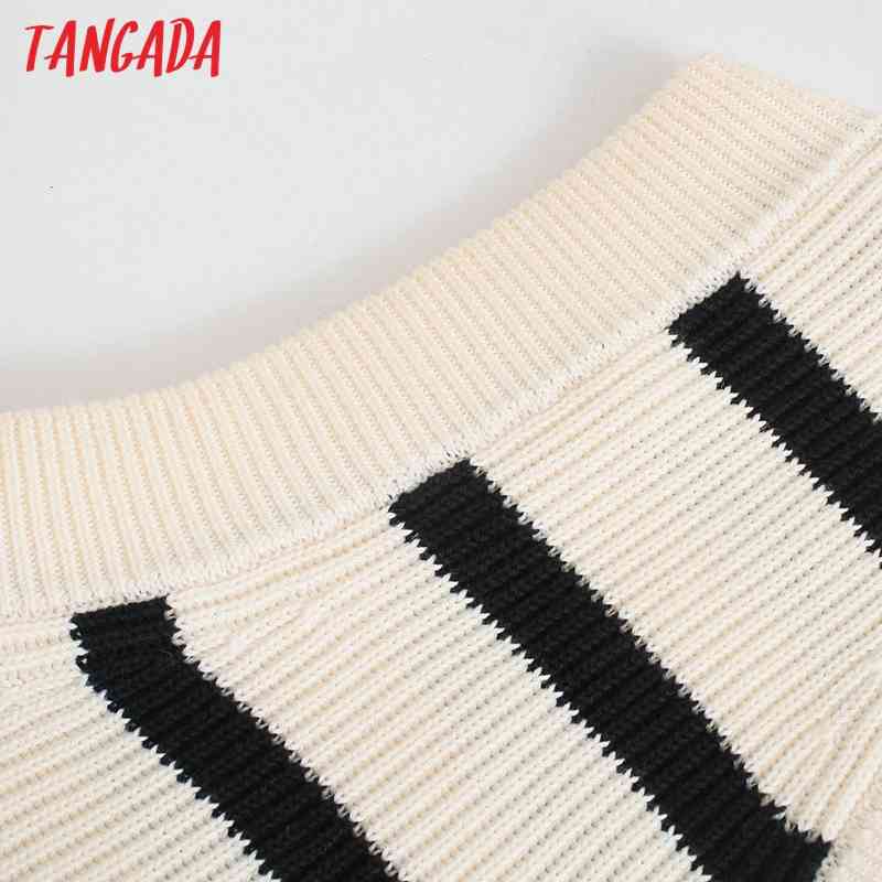 Women Oversized Striped Knitted Vest Sweater Jumper V Neck Sleeveless Female Waistcoat Chic Tops BE477 210416