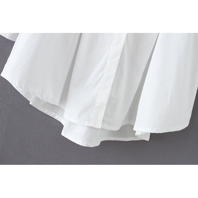 European and American Women's Stand Collar Pleated Long Sleeve Dress White Shirt Women Clothes 210615Z