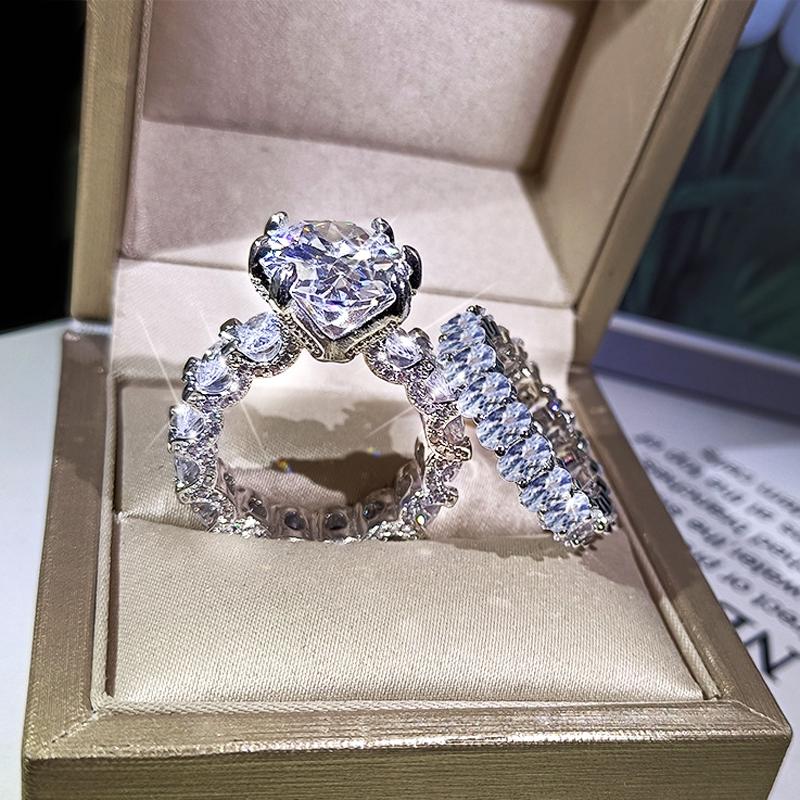 Cluster Rings Classic 925 Silver Sets For Women Double Stackable Fashion Jewelry Bridal 5A Diamonds Wedding Engagement Ring Accessory, Golden;silver
Cluster Rings Classic 925 Silver Sets For Women Double Stackable Fashion Jewelry Bridal 5A Diamonds Wedding Engagement Ring Accessory, Golden;silver