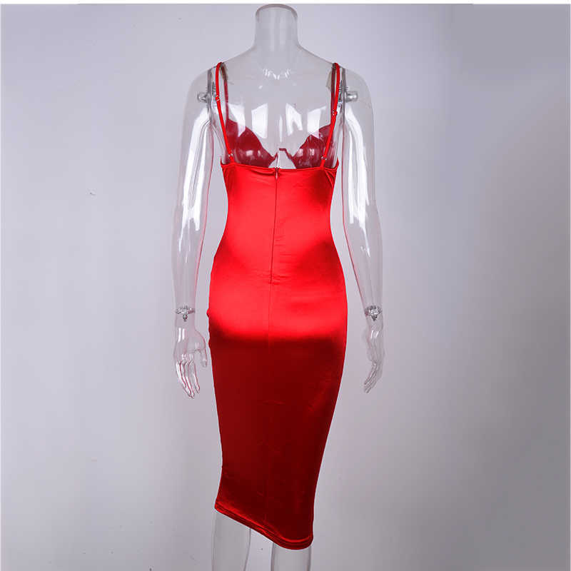 Colysmo Hollow Out Satin Midi Dress Women Underwired Push Up Padded Summer Elegant Party Wear Bodycon Sexy 210527