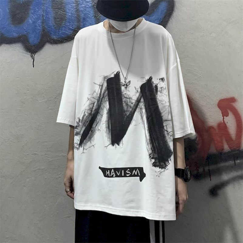 Dark wind super high street splash ink printing, old decadent sense of loose large size short-sleeved t-shirt for men women 210526