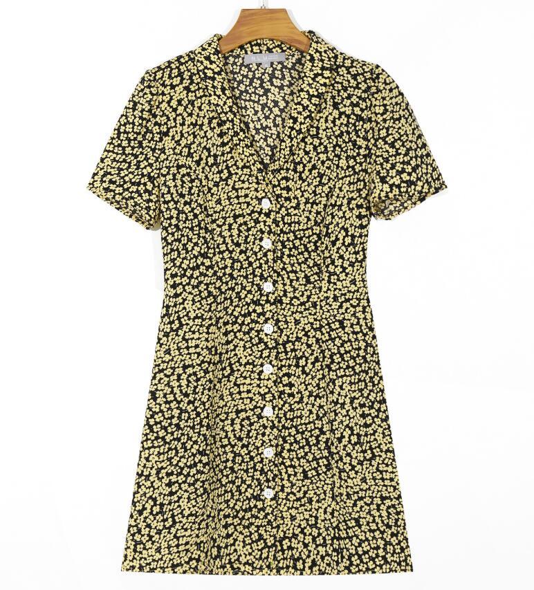 Elegant French style Women Floral Print Lapel Shirt Dress Retro Summer Single-breasted Buttons Short Dresses Vintage 210429