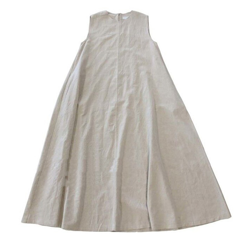 Summer Women's Korean Style Solid Sleeveless Maxi Dress O Neck Loose Casual A-Line Minimalist Office Long Dresses Lady D13701X 210416