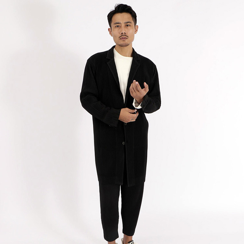 IEFB High Quality Pleated Trehch Coat Notched Collar Spring High Street Medium Length Casual Single Breast Windbreaker 210524