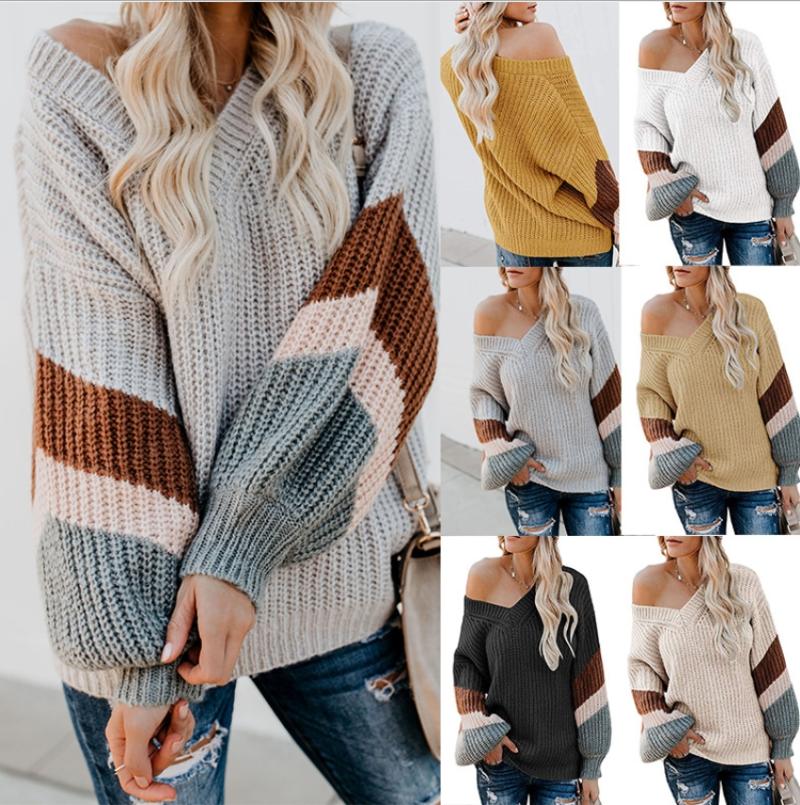 Women' Sweaters Autumn And Winter European American V-neck Knitted Stitching Large Size Loose Sweater Black White Gray Yellow Green
Women' Sweaters Autumn And Winter European American V-neck Knitted Stitching Large Size Loose Sweater Black White Gray Yellow Green
