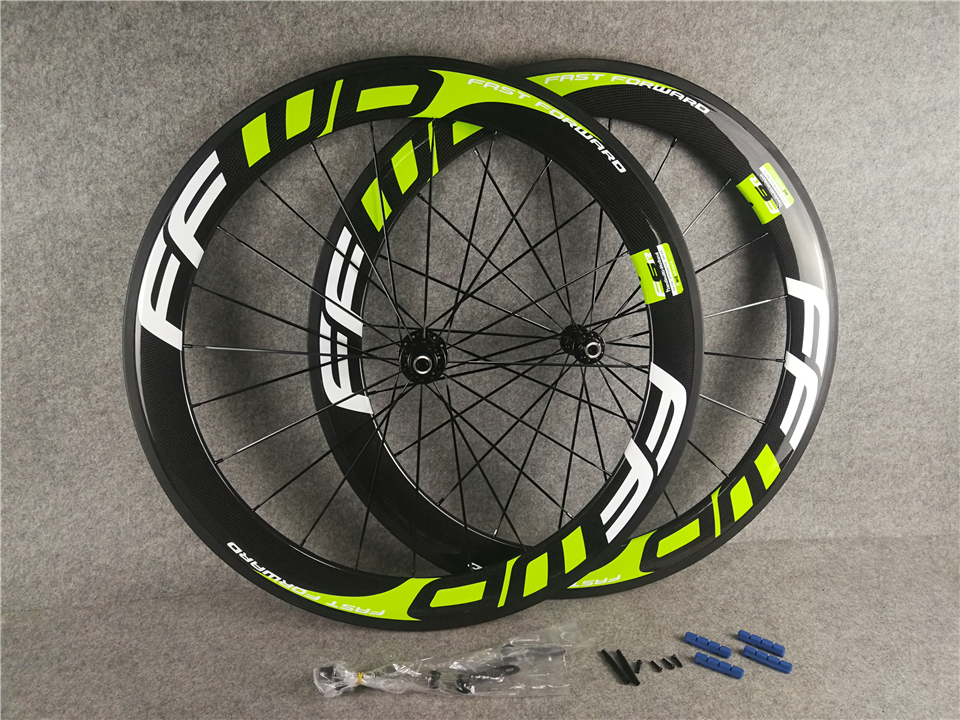 Green Logo F6R 700c 3K Glossy 60mm FFWD Carbon Road Bike Wheels Front Rear Wheelset with 23mm Width Black Novatec A291 Hubs 11 Speed
Green Logo F6R 700c 3K Glossy 60mm FFWD Carbon Road Bike Wheels Front Rear Wheelset with 23mm Width Black Novatec A291 Hubs 11 Speed