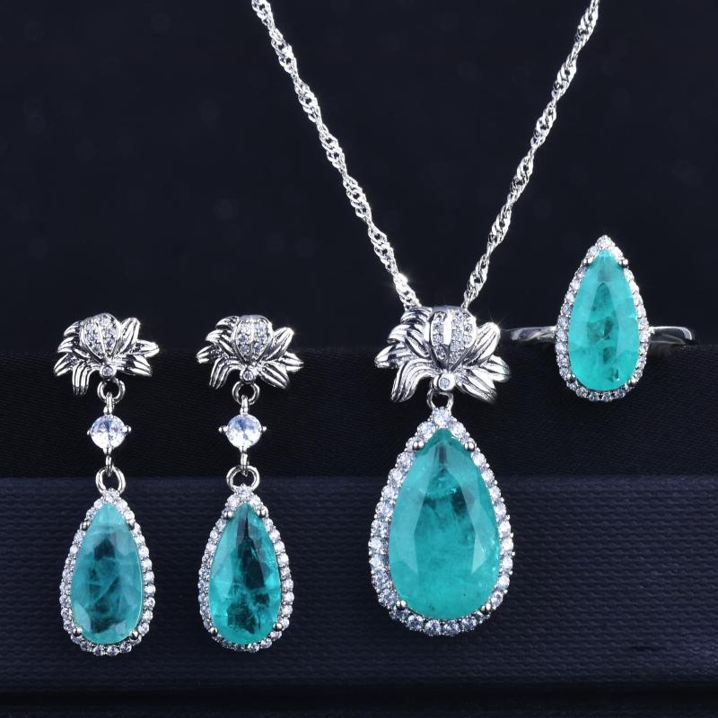 Earrings & Necklace 925 Sterling Silver Paraiba Tourmaline Gemstone Pendant Long Drop Wedding Rings Fine Jewelry Set For Women
Earrings & Necklace 925 Sterling Silver Paraiba Tourmaline Gemstone Pendant Long Drop Wedding Rings Fine Jewelry Set For Women