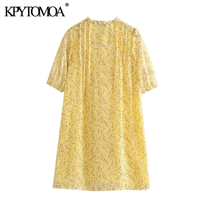 Women Chic Fahsion Printed Ruffled Mini Dress O Neck Short Sleeve With Lining Female Dresses Vestidos 210420