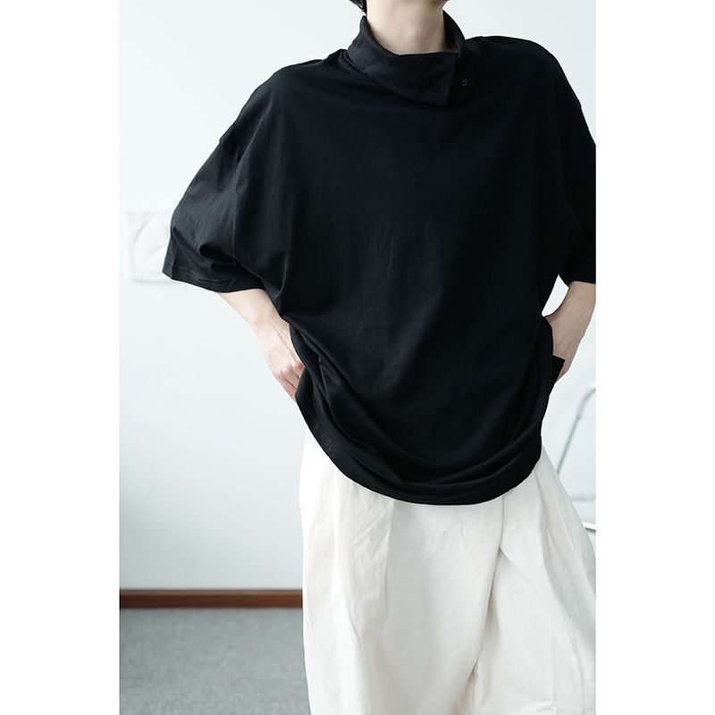 IEFB / men's wear Turtleneck T-shirt for mal summer short sleeve Korean style fashio black white large size tops 9Y3224 210524