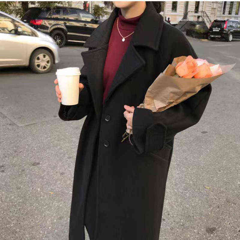Woman Long Coat Fashion Korean Preppy Style Retro Versatile Windbreaker Casual Warm Woolen Coat Oversize Spring Women Coat 211104