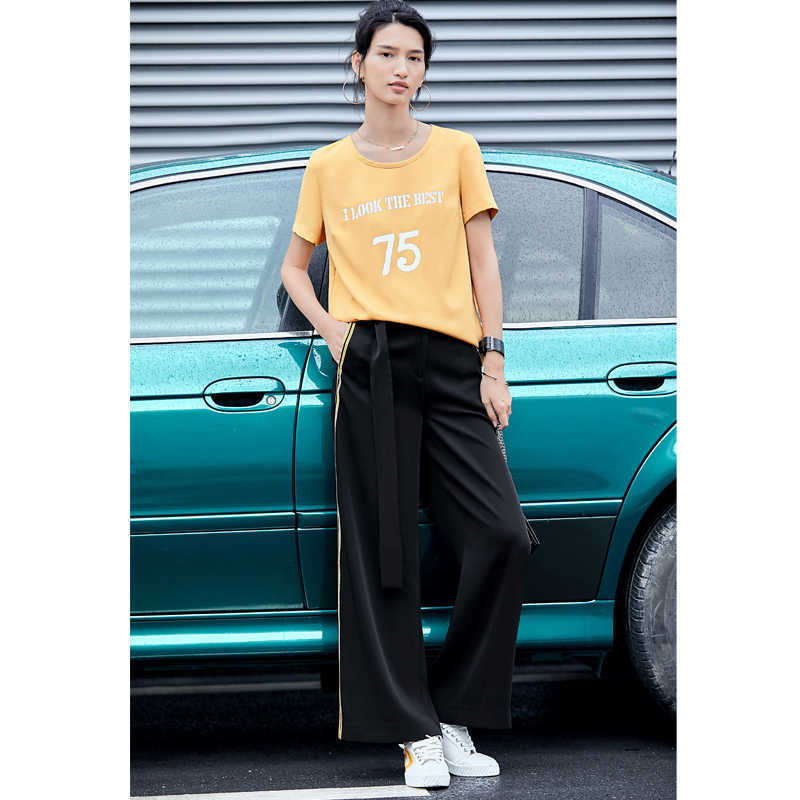 Minimalism Summer Fashion Side Stripe Wide Leg Pants Women Belt Loose Streetwear Female 11970204 210527