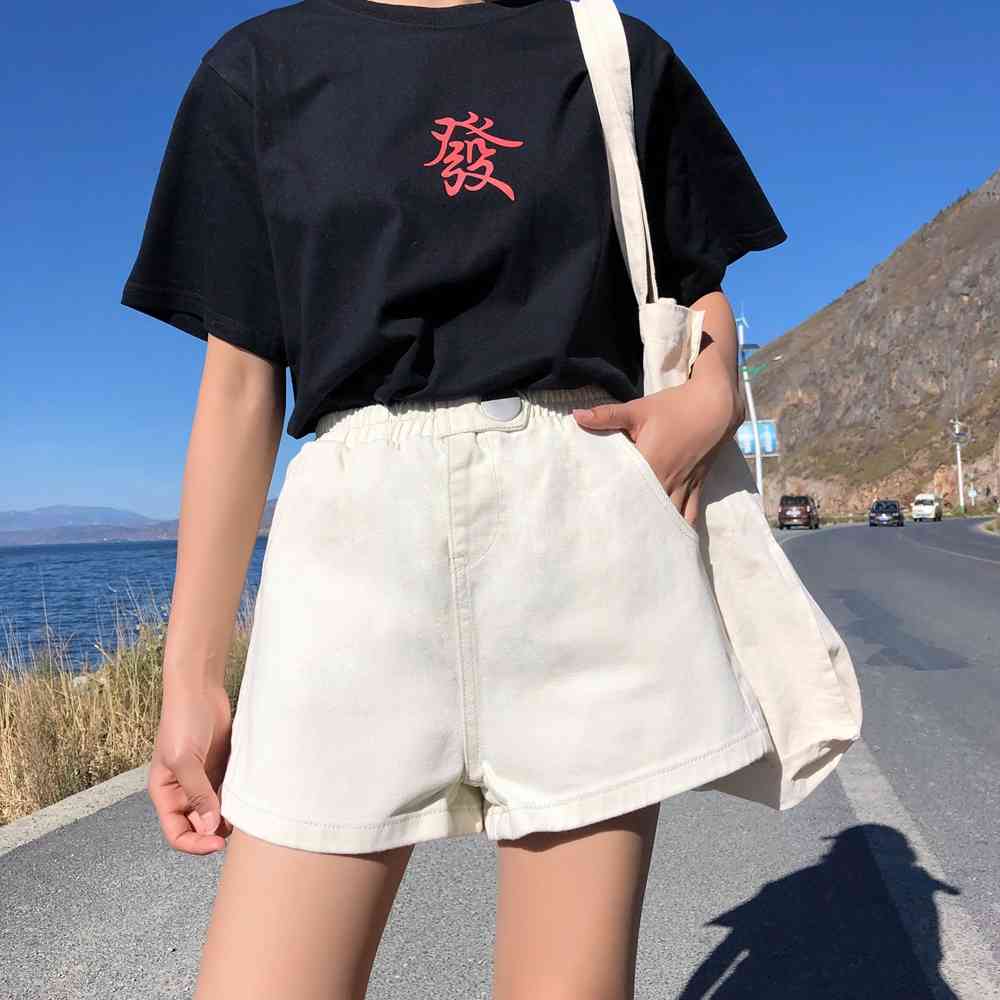 Black Blue White Pink Short Femme Summer Women Denim Arrival High Elastic Waist Wide Leg Shorts Jeans 3659 50 210417