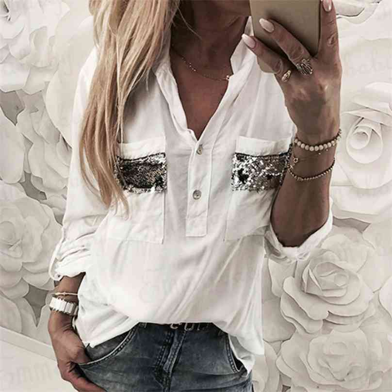 Women White Blouse Long Sleeve Button-Down Low Cut Casual Shirt Tops Fashion Clothes 210607
Women White Blouse Long Sleeve Button-Down Low Cut Casual Shirt Tops Fashion Clothes 210607