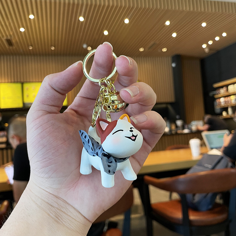 Creative Cartoon Silk Scarf Cat Keychain Cute Girl School Bag Ornaments Resin Doll Car Key Charm Small Gift For Girlfriend Keyfob