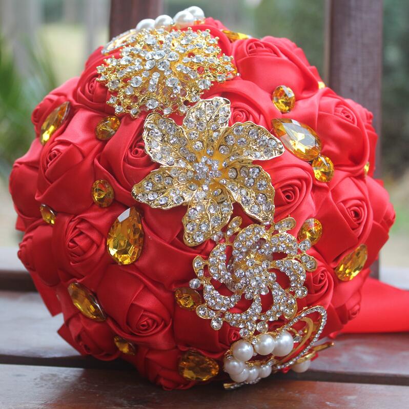 2021 Wedding flowers Rhinstones Bridal Bouquets Bridesmaid Holding Flower Sweet 15 Quinceanera Bouquet Artificial Rose Wedding Bouquet