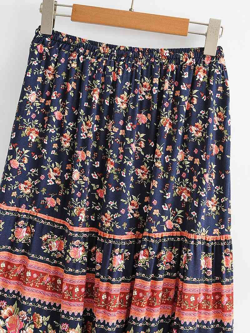 Bohemian Adjust Stream Elastic Waist Floral Print Long Skirt Hippie Women Swing Skirts Holiday Beach 210429