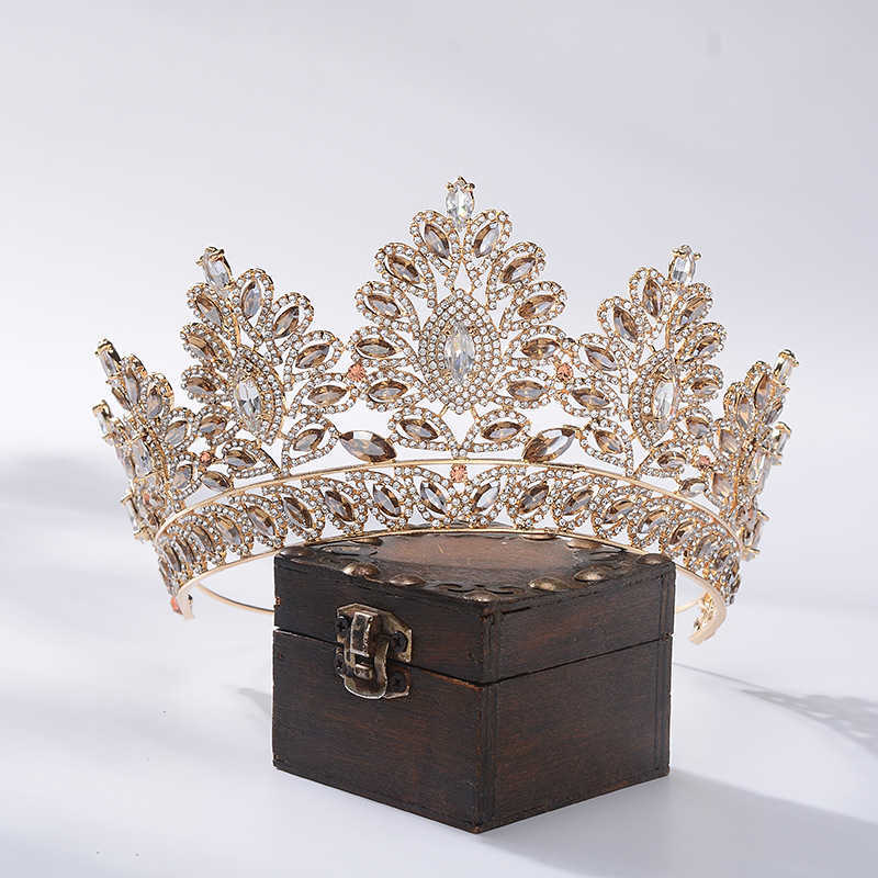 Big Baroque Crystal Tiaras Wedding Crown for Brides Women Hair Accessories Headpieces Princess Pageant couronne mariage FORSEVEN 210707