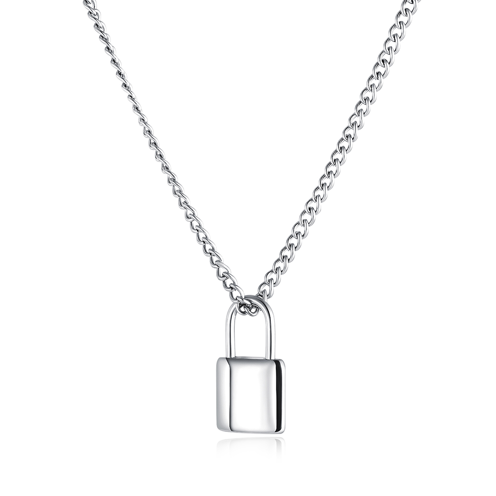 Stainless Steel Charm Lock Pendant Necklace 14K Gold Plated Clavicle Chain