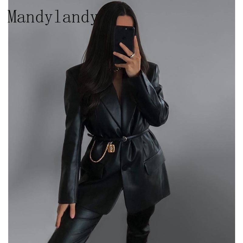Women's Leather & Faux Mandylandy Coat Autumn Winter Long Sleeve Double Breasted Turn-down Collar Pocket Solid Straight Loose, Black
Women's Leather & Faux Mandylandy Coat Autumn Winter Long Sleeve Double Breasted Turn-down Collar Pocket Solid Straight Loose, Black