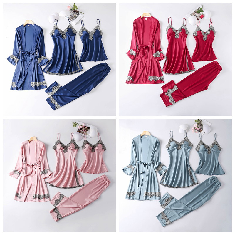 2021julys song new 4 pieces women pajamas sets faux silk pajamas sleepwear sets elegant lace fashion spring autumn homewear, Black;red
2021julys song new 4 pieces women pajamas sets faux silk pajamas sleepwear sets elegant lace fashion spring autumn homewear, Black;red