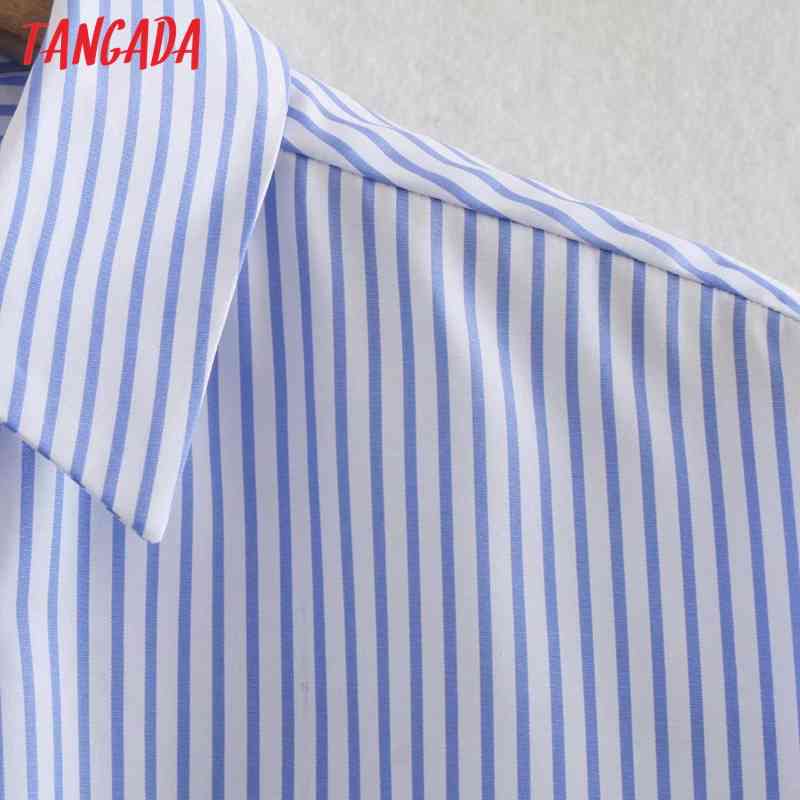 Women Vintage Striped Print Side Split Shirts Ladies Long Sleeve Blouse Chic Blusas Tops XN327 210416