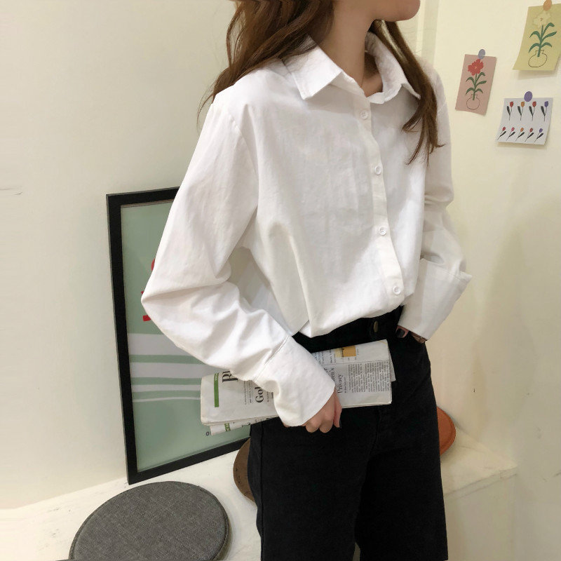 Chic High Street Loose Women Leisure Casual Basic OL Arrival Office Lady Regular Minimalist Solid Blouses 210421