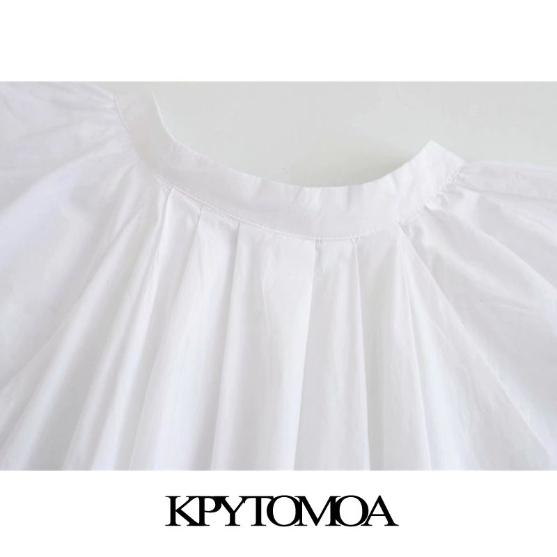 KPYTOMOA Women Fashion With Covered Buttons Cropped Blouses Vintage O Neck Lantern Sleeve Female Shirts Chic Tops 210401