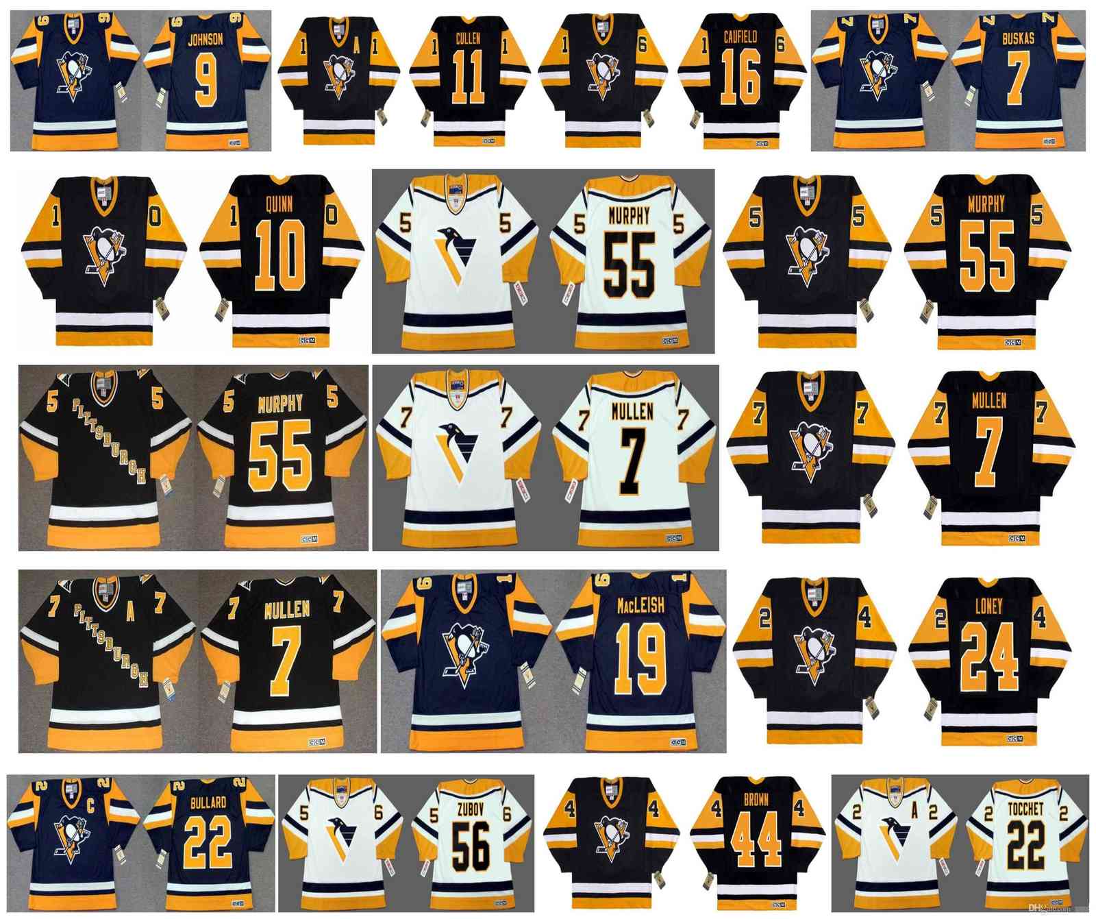 Vintage Pittsburgh Penguins Jerseys 10 DAN QUINN 55 Larry Murphy 7 Joe Mullen 19 Rick Macleish 24 Troy Loney 9 JOHNSON Cullen Custom Hockey