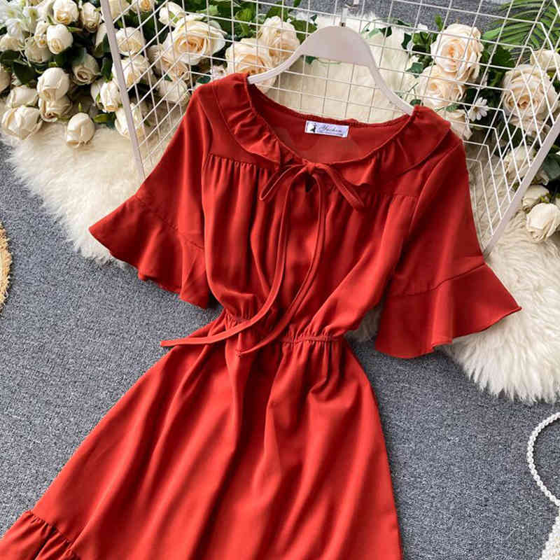 Sweet Ruffles Midi Long Summer Party Dress Elegant High Waist Dress Women Vestido De Festa Casual Beach A-line Dress 210521