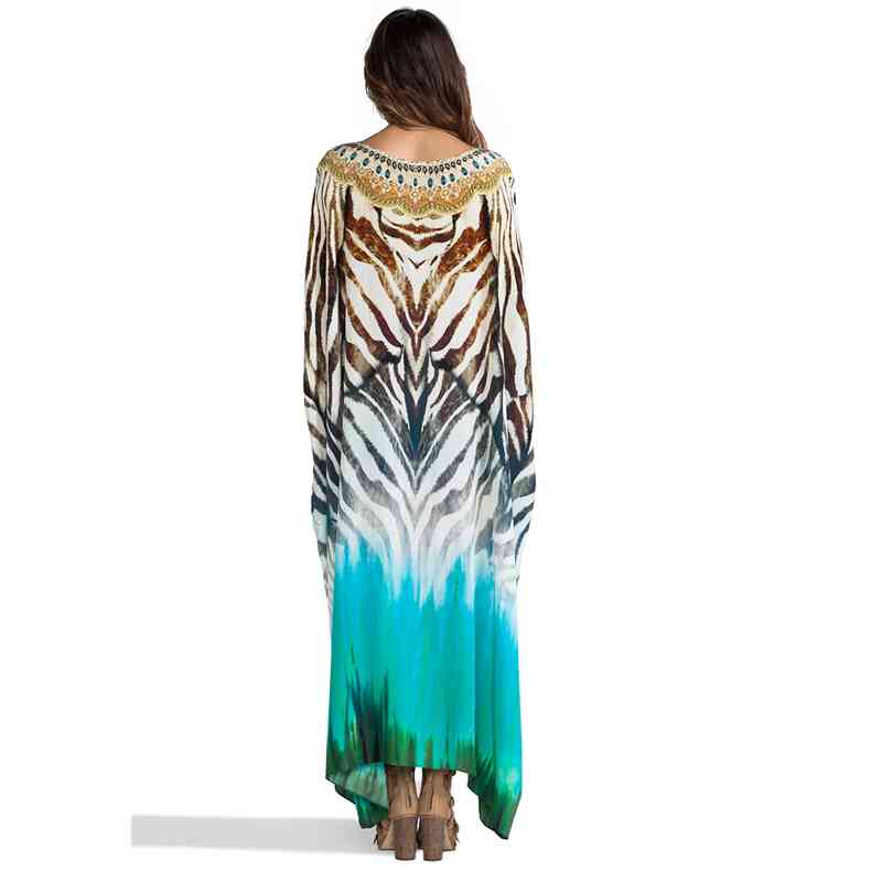 Bikini Cover-ups Women Plus Size Beach Wear Morrocan Kaftan Bohemian Printed Long Summer Dress Boho Swimwear Cover Up Q1074 210420