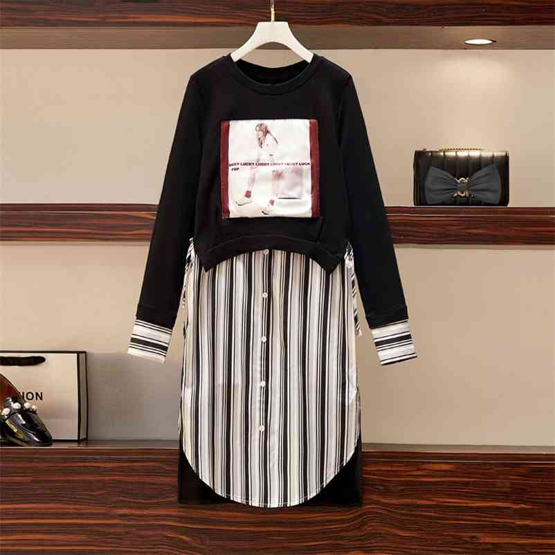Autumn Women Print T-Shirt Dress Fashion Long Sleeve Cotton Patchwork Striped Shirt Asymmetric Dresses 210519, Black
Autumn Women Print T-Shirt Dress Fashion Long Sleeve Cotton Patchwork Striped Shirt Asymmetric Dresses 210519, Black