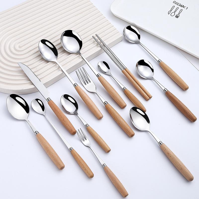 Dinnerware Sets Wooden Handle Stainless Steel Tableware Western Knife Fork Japanese Spoon Chopsticks Coffee Fruit Cutlery Set
Dinnerware Sets Wooden Handle Stainless Steel Tableware Western Knife Fork Japanese Spoon Chopsticks Coffee Fruit Cutlery Set