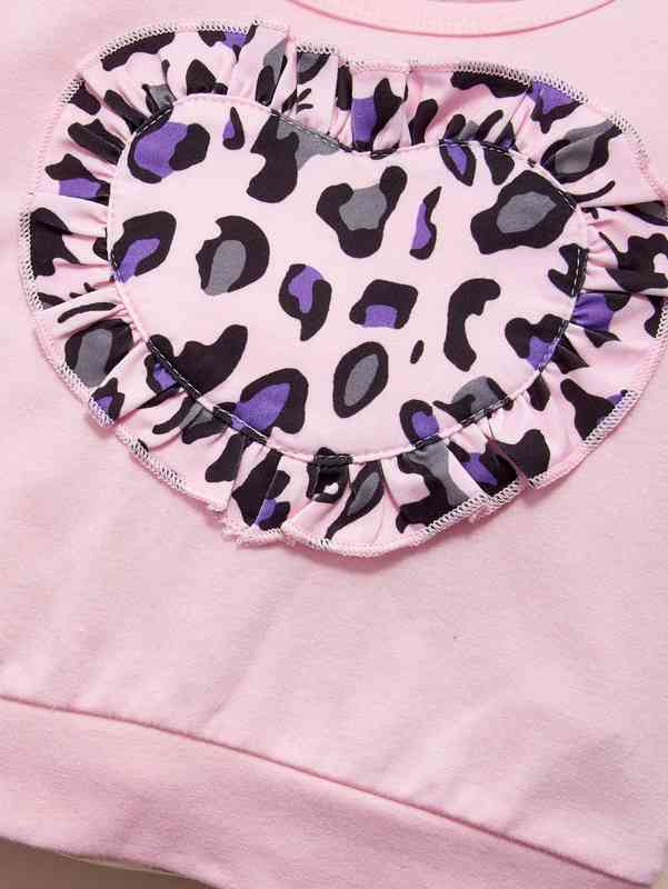 Baby Leopard Print Frill Trim Pullover And Pants And Headband SHE