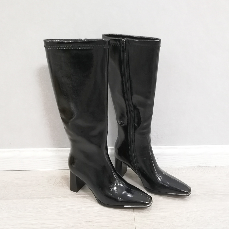 Women Long Boots Shoes High Heel Knee-High Ladies Square Toe Block Heels Zip Fashion Autumn Winter White 210517